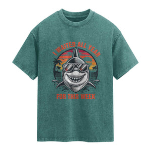 Funny Shark Summer Vacation Washed Cotton T-Shirt I Waited All Year For This Week