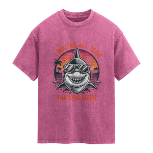 Funny Shark Summer Vacation Washed Cotton T-Shirt I Waited All Year For This Week