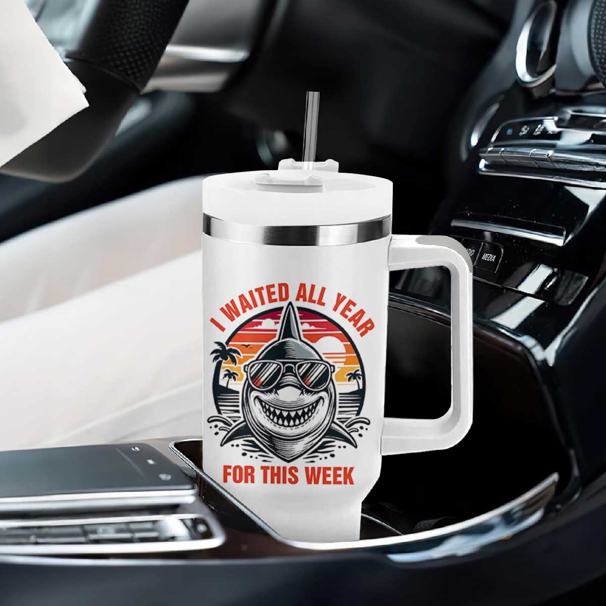 Funny Shark Summer Vacation Tumbler With Handle I Waited All Year For This Week TS12 Print Your Wear