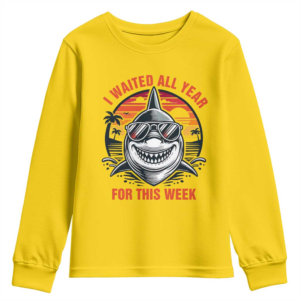 Funny Shark Summer Vacation Youth Sweatshirt I Waited All Year For This Week TS12 Daisy Print Your Wear