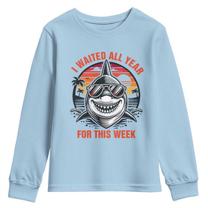 Funny Shark Summer Vacation Youth Sweatshirt I Waited All Year For This Week TS12 Light Blue Print Your Wear