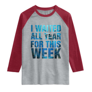 Shark Lover Week Gift Raglan Shirt I Waited All Year For This Week TS12 Heather Gray Heather Red Print Your Wear