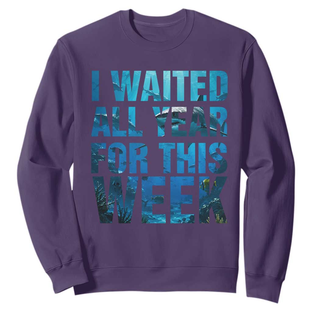 Shark Lover Week Gift Sweatshirt I Waited All Year For This Week TS12 Purple Print Your Wear