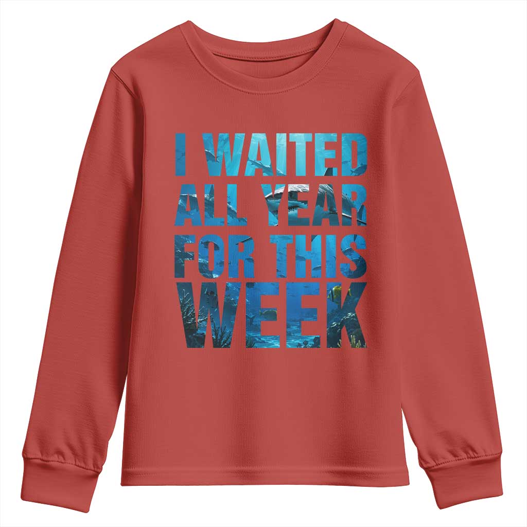 Shark Lover Week Gift Youth Sweatshirt I Waited All Year For This Week TS12 Red Print Your Wear