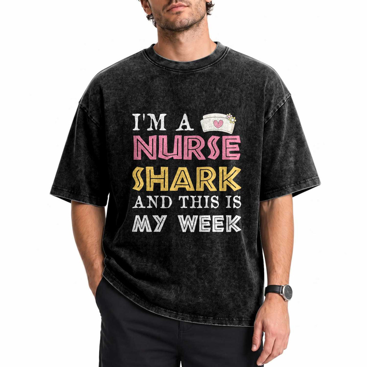 Funny Nurse Shark Gift Washed Cotton T-Shirt This Is My Week