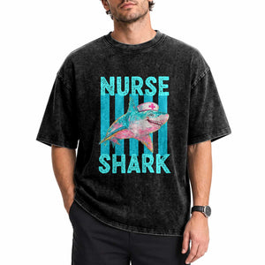Funny Nurse Shark Washed Cotton T-Shirt Medical Worker Appreciation Gift
