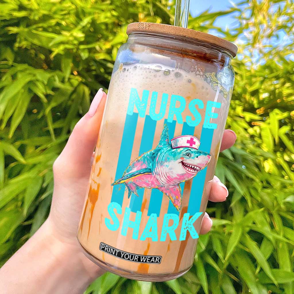 Funny Nurse Shark Glass Can Medical Worker Appreciation Gift TS12 Black Print Your Wear