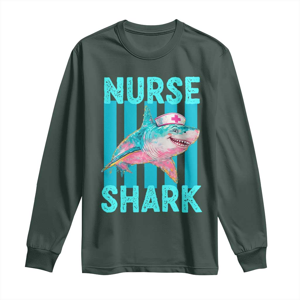 Funny Nurse Shark Long Sleeve Shirt Medical Worker Appreciation Gift TS12 Dark Forest Green Print Your Wear