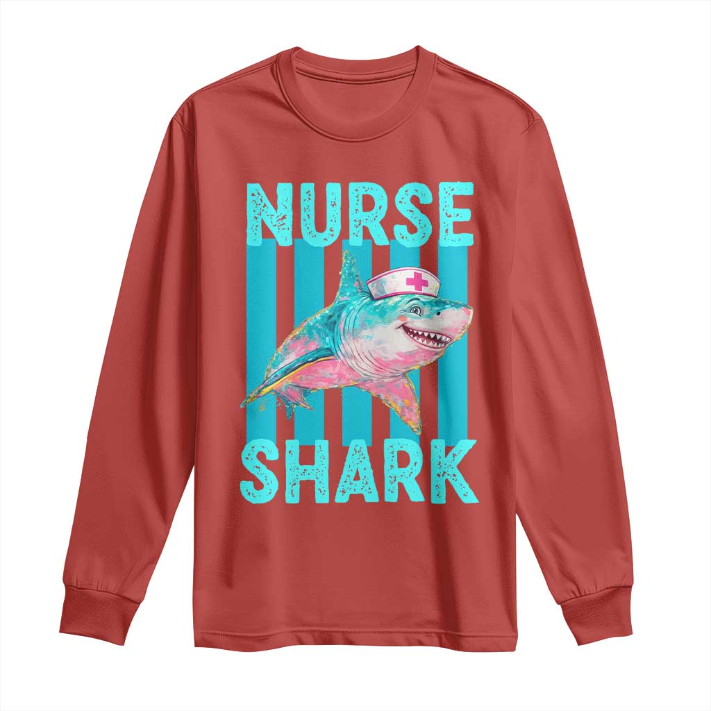 Funny Nurse Shark Long Sleeve Shirt Medical Worker Appreciation Gift TS12 Red Print Your Wear