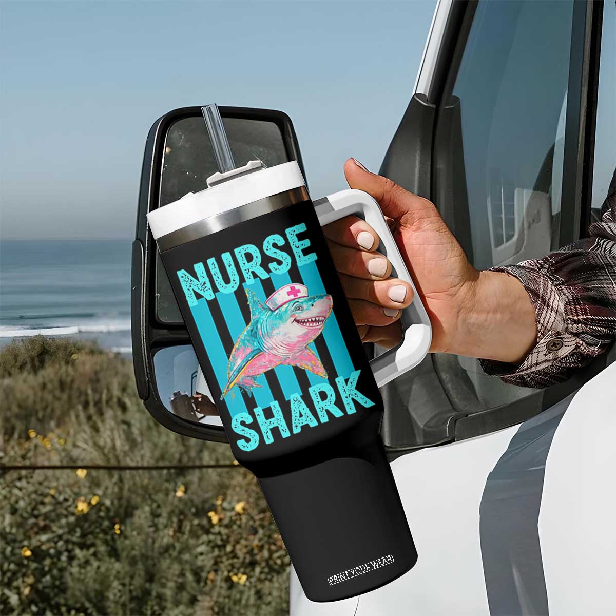 Funny Nurse Shark Tumbler With Handle Medical Worker Appreciation Gift TS12 Print Your Wear