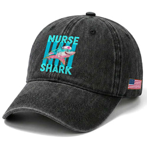 Funny Nurse Shark Washed Cotton Baseball Cap Medical Worker Appreciation Gift TS12 Print Your Wear