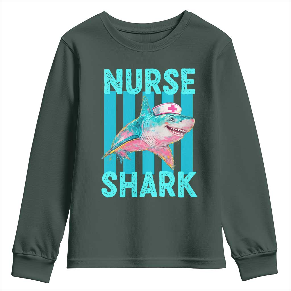 Funny Nurse Shark Youth Sweatshirt Medical Worker Appreciation Gift TS12 Dark Forest Green Print Your Wear