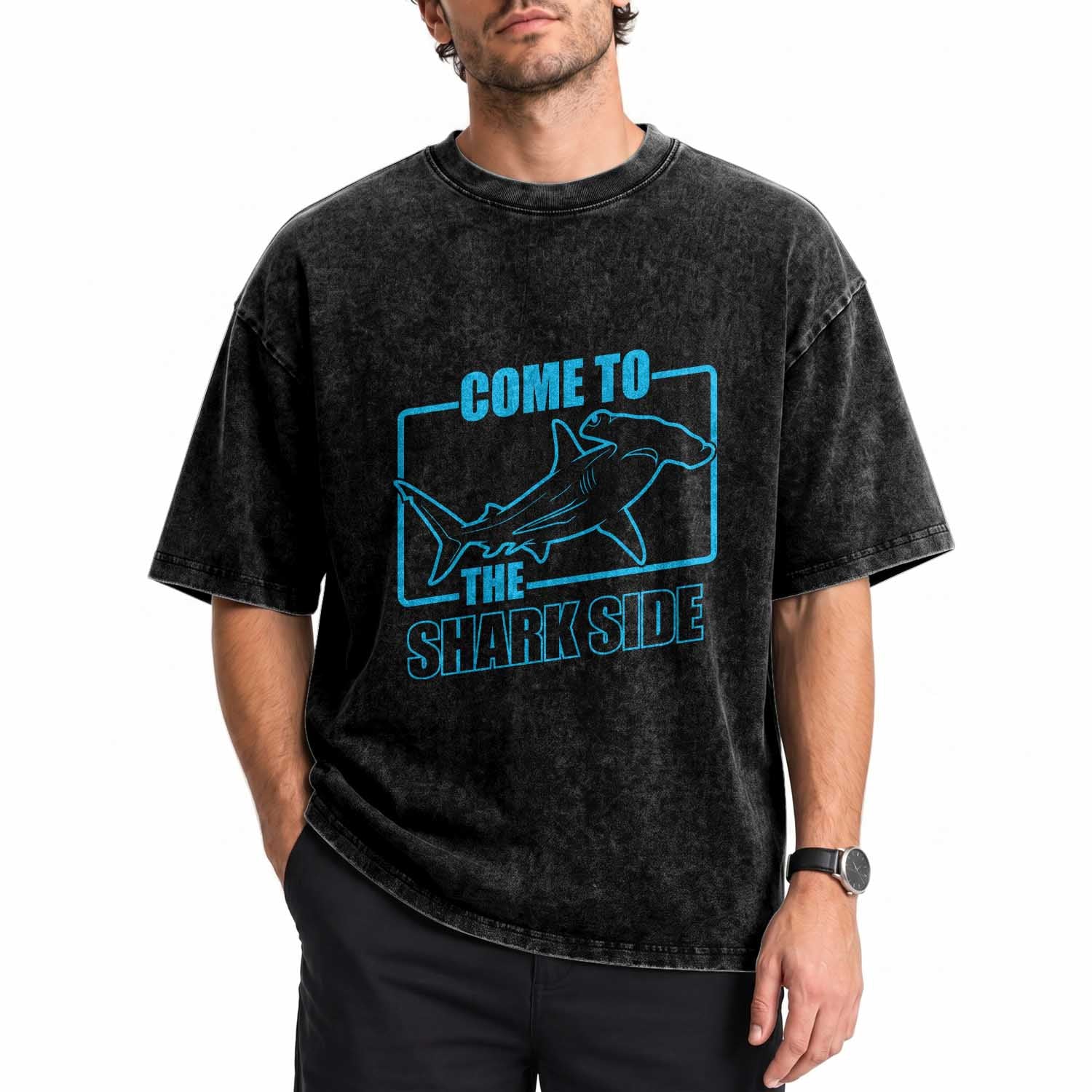 Funny Hammerhead Shark Lover Washed Cotton T-Shirt Come To The Shark Side