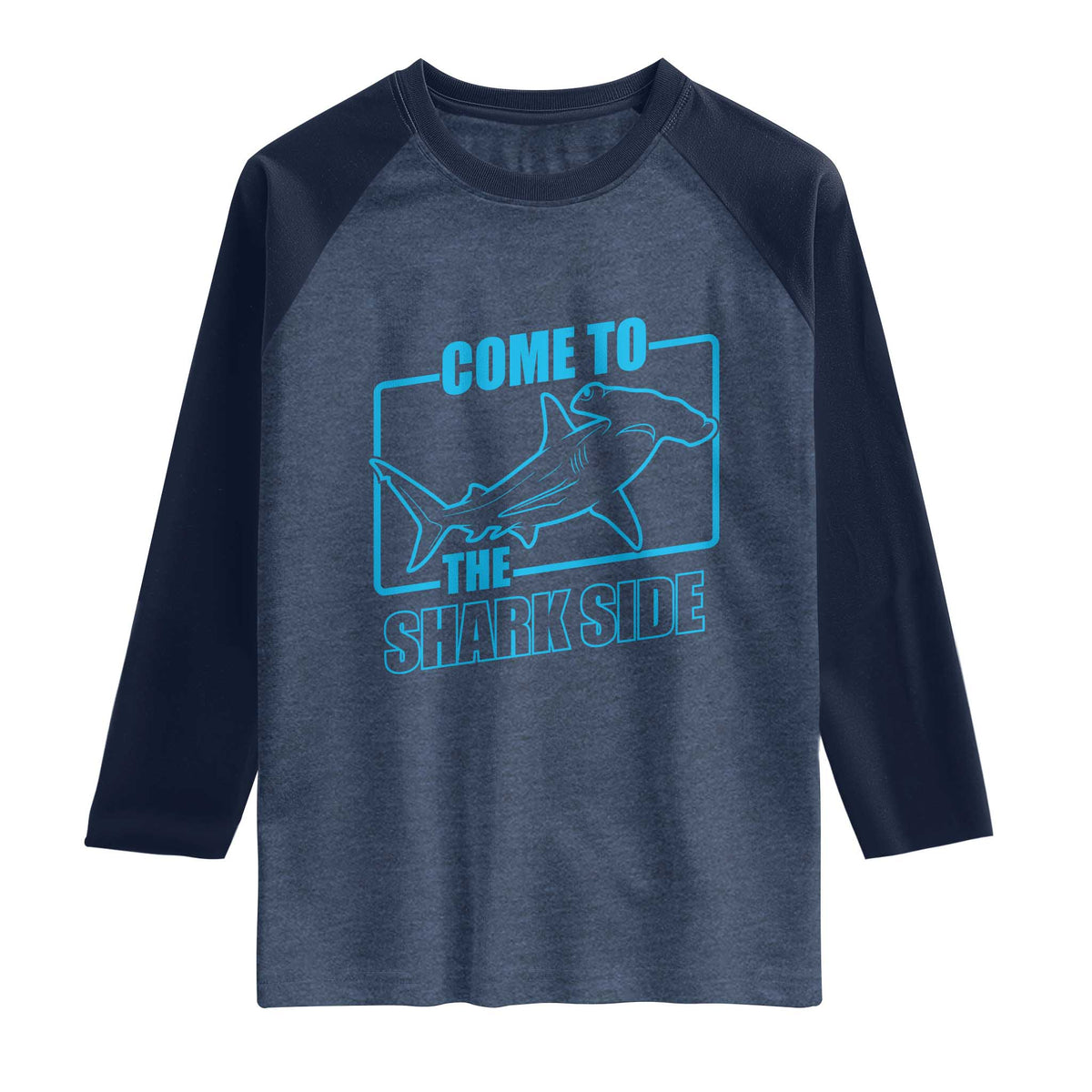 Funny Hammerhead Shark Lover Raglan Shirt Come To The Shark Side TS12 Heather Denim Navy Print Your Wear