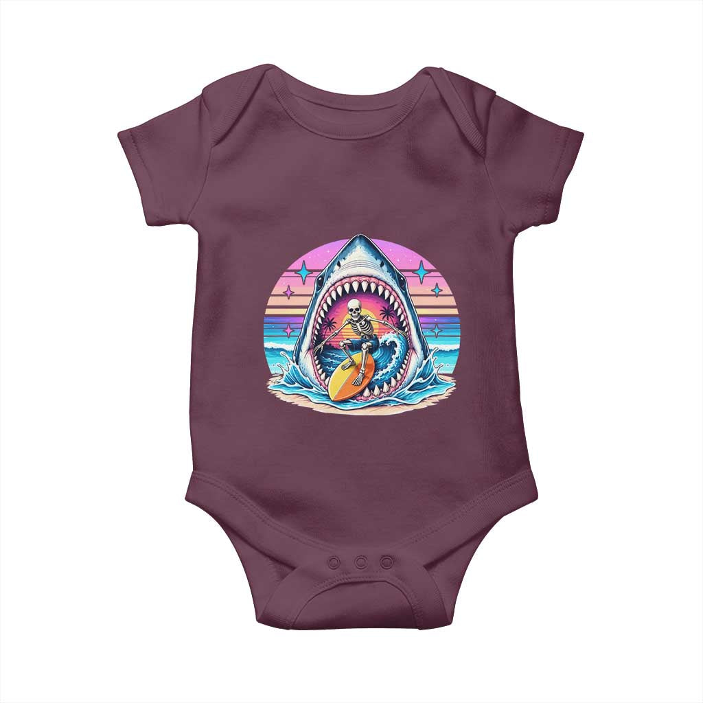 Shark Skeleton Surfer Baby Onesie Hawaiian Beach Vacation Gift TS12 Maroon Print Your Wear