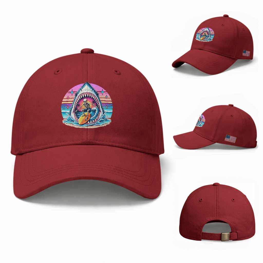 Shark Skeleton Surfer Baseball Cap Hawaiian Beach Vacation Gift TS12 Baseball Cap Universal Fit Cherry Red Print Your Wear