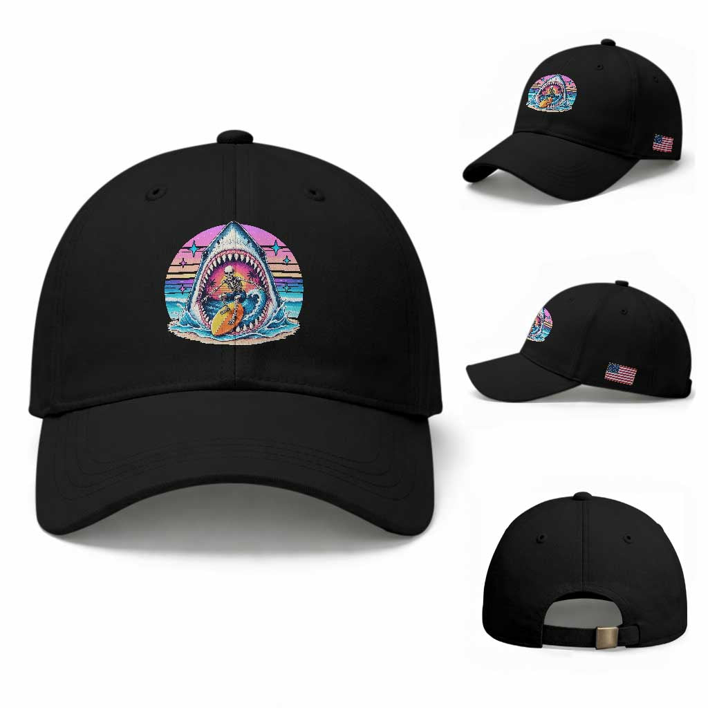 Shark Skeleton Surfer Baseball Cap Hawaiian Beach Vacation Gift TS12 Baseball Cap Universal Fit Black Print Your Wear