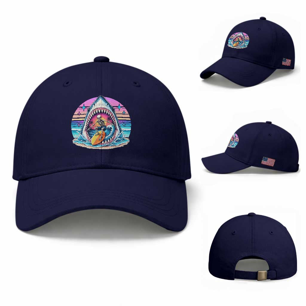 Shark Skeleton Surfer Baseball Cap Hawaiian Beach Vacation Gift TS12 Baseball Cap Universal Fit Dark Blue Print Your Wear