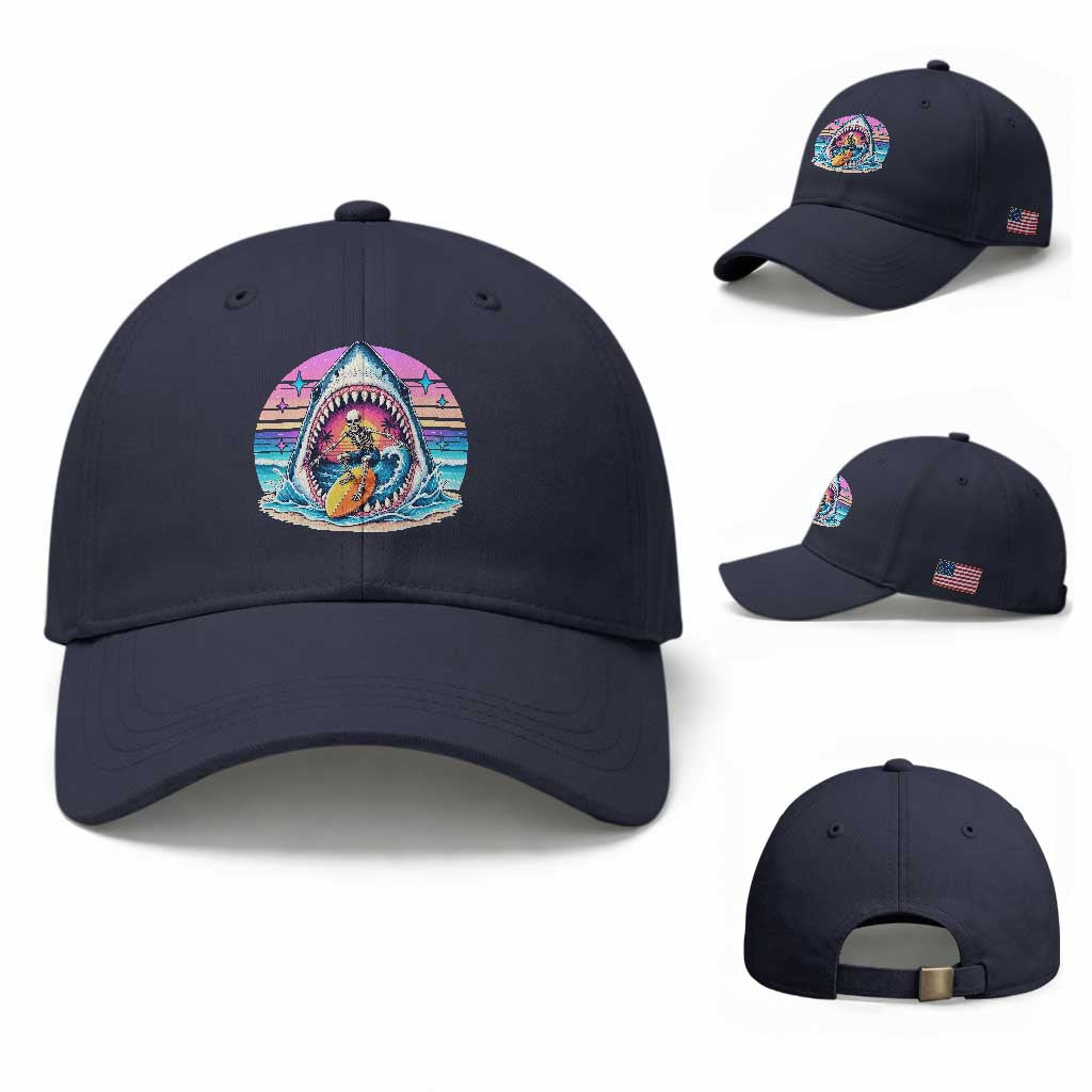 Shark Skeleton Surfer Baseball Cap Hawaiian Beach Vacation Gift TS12 Baseball Cap Universal Fit Navy Print Your Wear