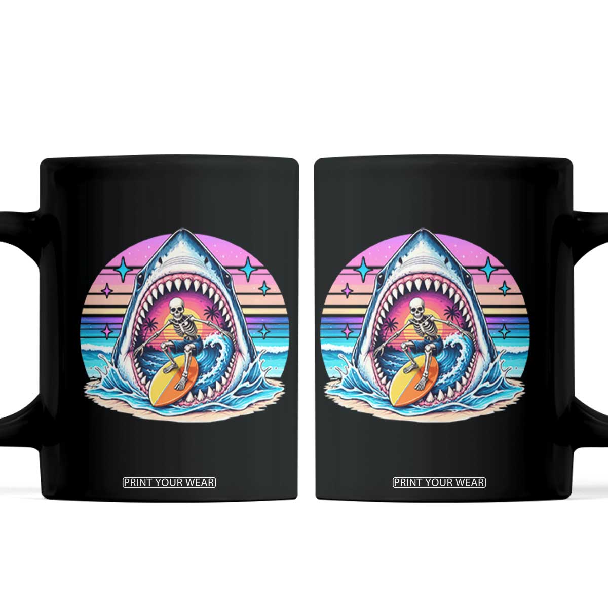 Shark Skeleton Surfer Coffee Mug Hawaiian Beach Vacation Gift TS12 Black Print Your Wear
