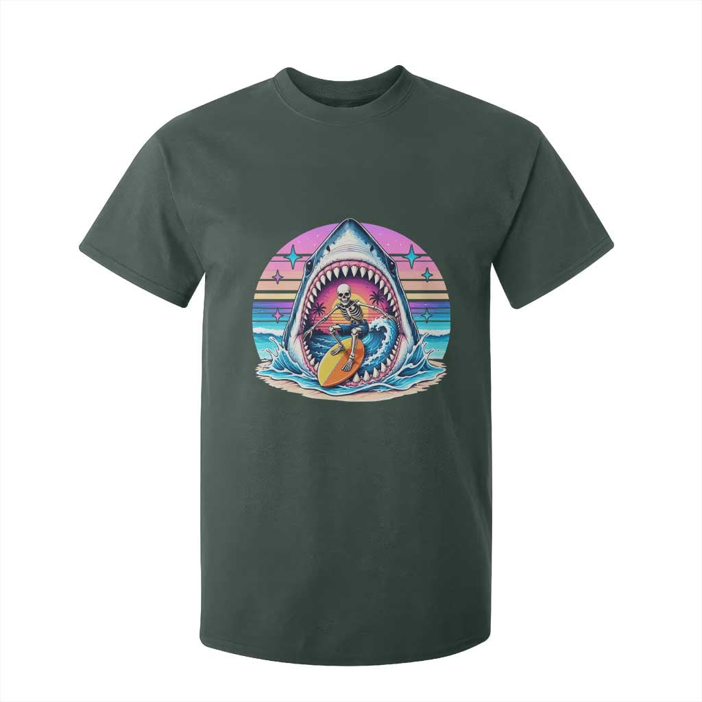 Shark Skeleton Surfer T Shirt For Kid Hawaiian Beach Vacation Gift TS12 Dark Forest Green Print Your Wear