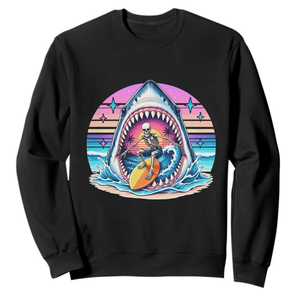 Shark Skeleton Surfer Sweatshirt Hawaiian Beach Vacation Gift TS12 Black Print Your Wear
