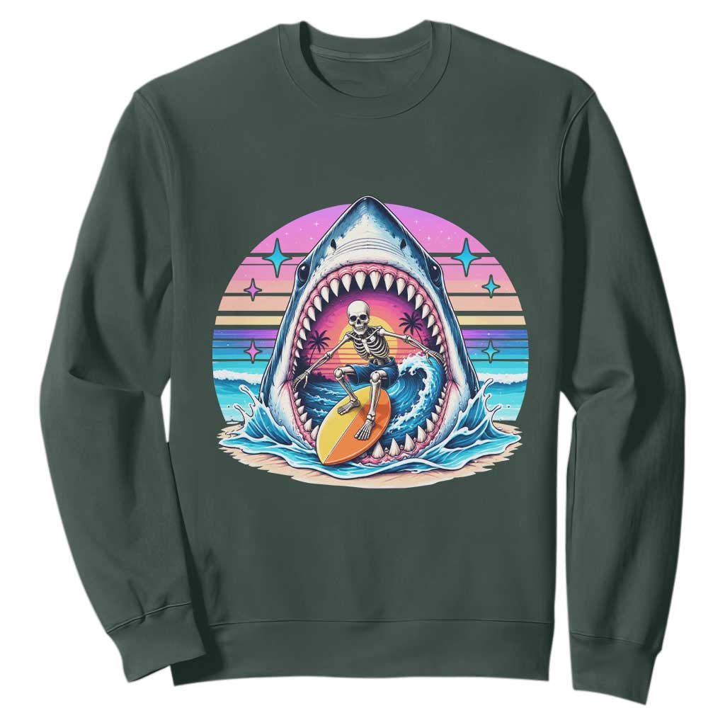 Shark Skeleton Surfer Sweatshirt Hawaiian Beach Vacation Gift TS12 Dark Forest Green Print Your Wear