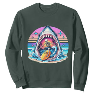 Shark Skeleton Surfer Sweatshirt Hawaiian Beach Vacation Gift TS12 Dark Forest Green Print Your Wear