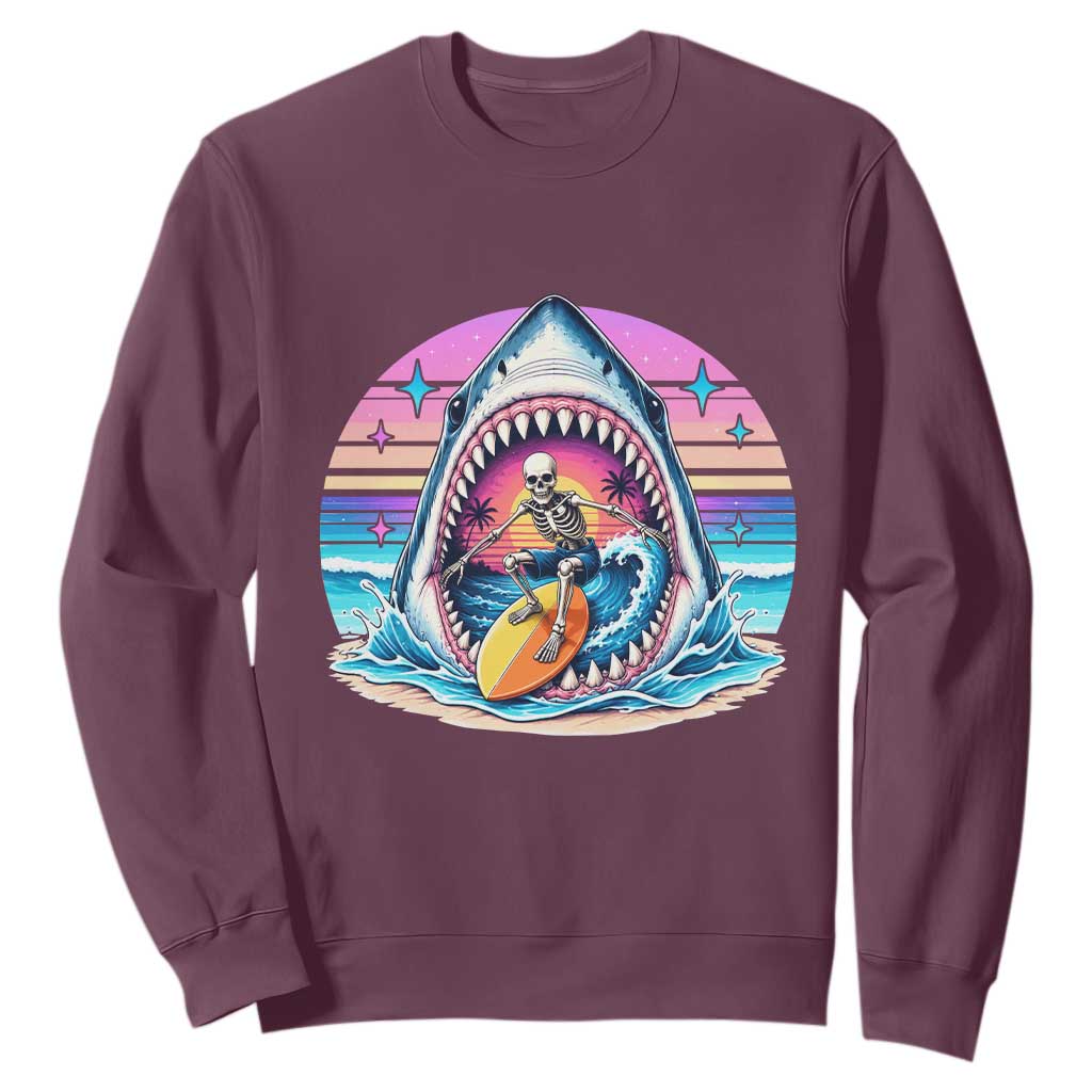Shark Skeleton Surfer Sweatshirt Hawaiian Beach Vacation Gift TS12 Maroon Print Your Wear