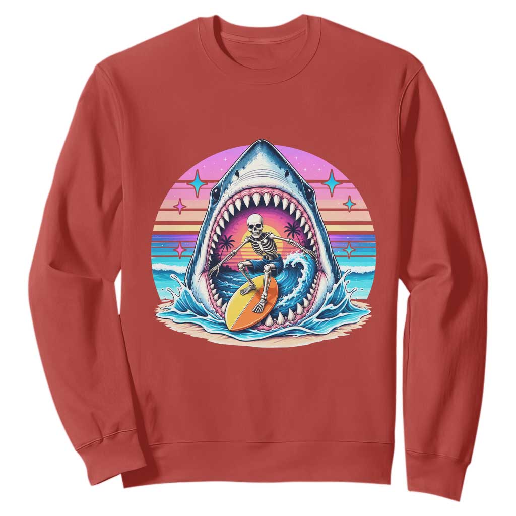 Shark Skeleton Surfer Sweatshirt Hawaiian Beach Vacation Gift TS12 Red Print Your Wear