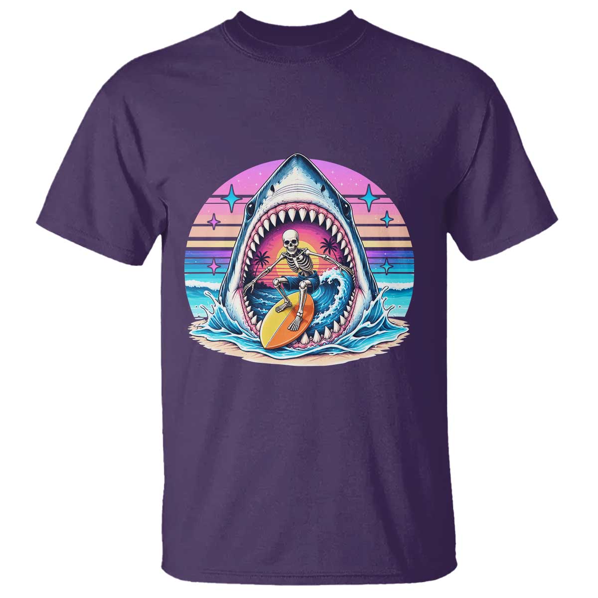 Shark Skeleton Surfer T Shirt Hawaiian Beach Vacation Gift TS12 Purple Print Your Wear