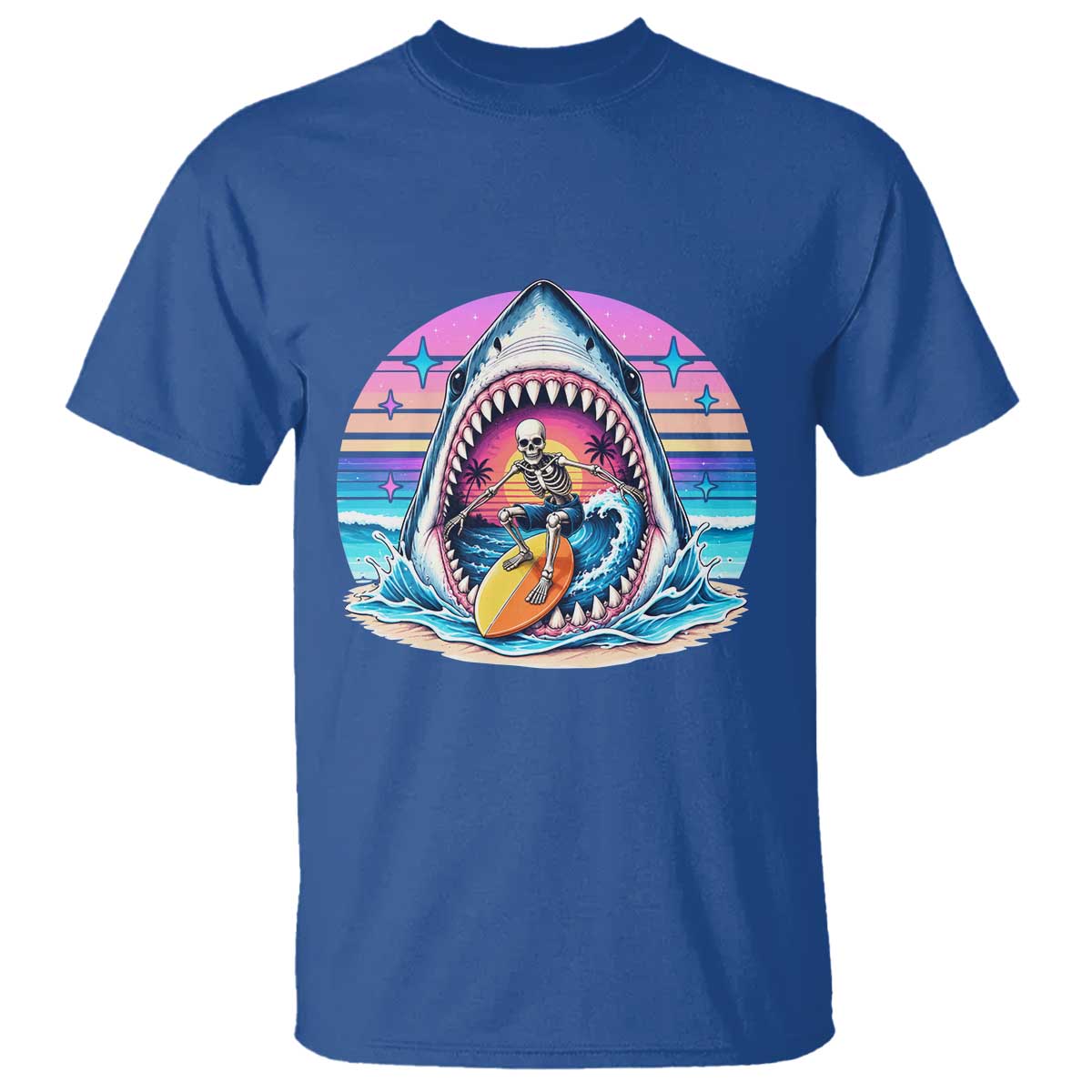 Shark Skeleton Surfer T Shirt Hawaiian Beach Vacation Gift TS12 Royal Blue Print Your Wear