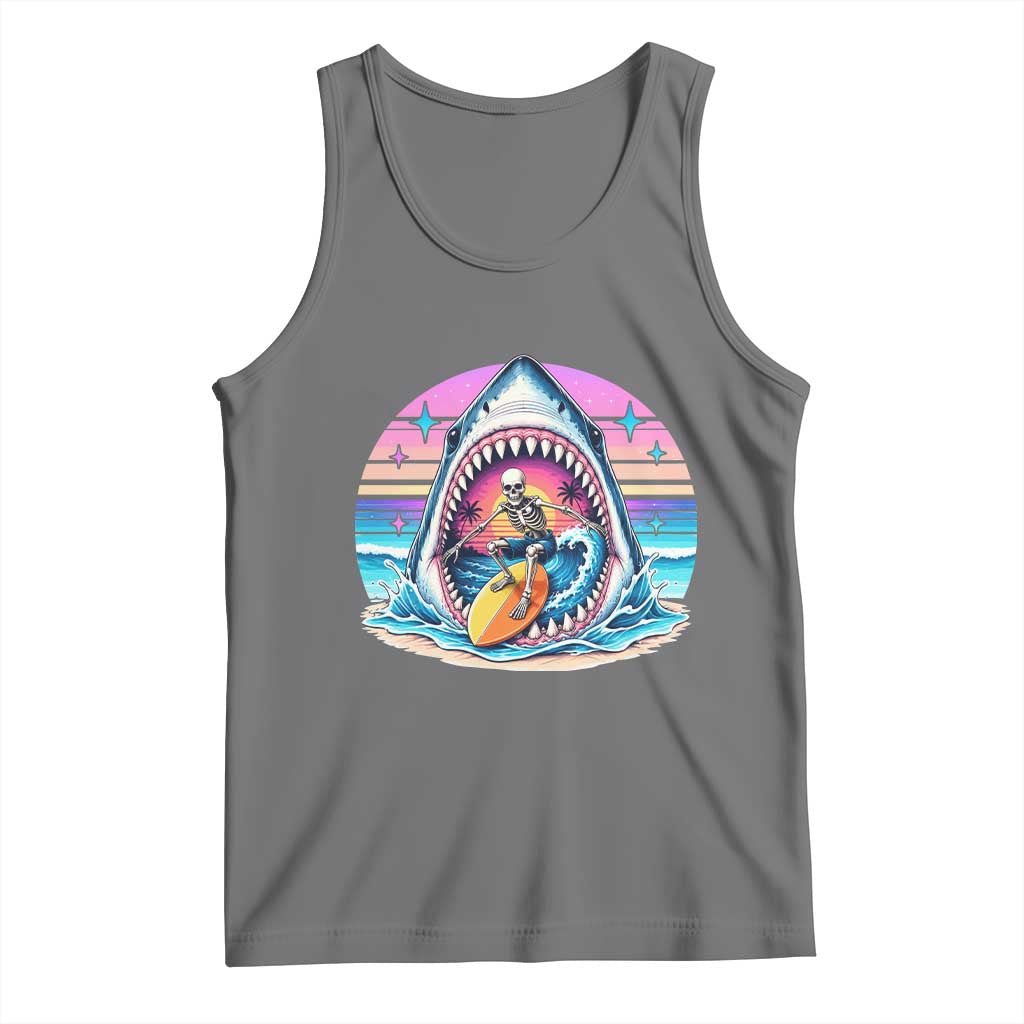 Shark Skeleton Surfer Tank Top Hawaiian Beach Vacation Gift TS12 Black Heather Print Your Wear