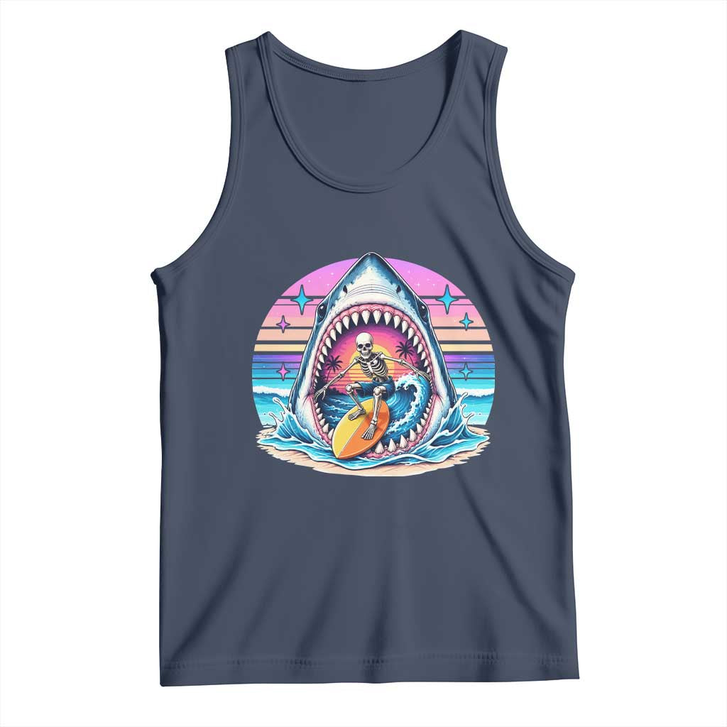 Shark Skeleton Surfer Tank Top Hawaiian Beach Vacation Gift TS12 Navy Print Your Wear