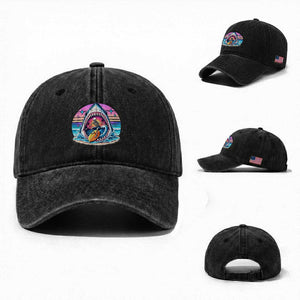 Shark Skeleton Surfer Washed Cotton Baseball Cap Hawaiian Beach Vacation Gift TS12 Washed Cap Universal Fit Black Print Your Wear