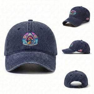 Shark Skeleton Surfer Washed Cotton Baseball Cap Hawaiian Beach Vacation Gift TS12 Washed Cap Universal Fit Navy Print Your Wear