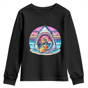 Shark Skeleton Surfer Youth Sweatshirt Hawaiian Beach Vacation Gift TS12 Black Print Your Wear