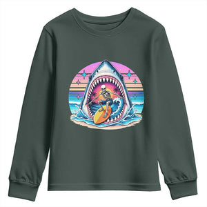 Shark Skeleton Surfer Youth Sweatshirt Hawaiian Beach Vacation Gift TS12 Dark Forest Green Print Your Wear