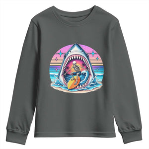 Shark Skeleton Surfer Youth Sweatshirt Hawaiian Beach Vacation Gift TS12 Dark Heather Print Your Wear