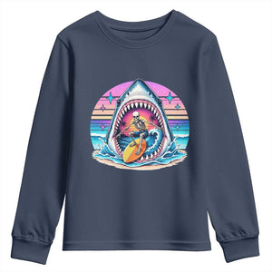 Shark Skeleton Surfer Youth Sweatshirt Hawaiian Beach Vacation Gift TS12 Navy Print Your Wear