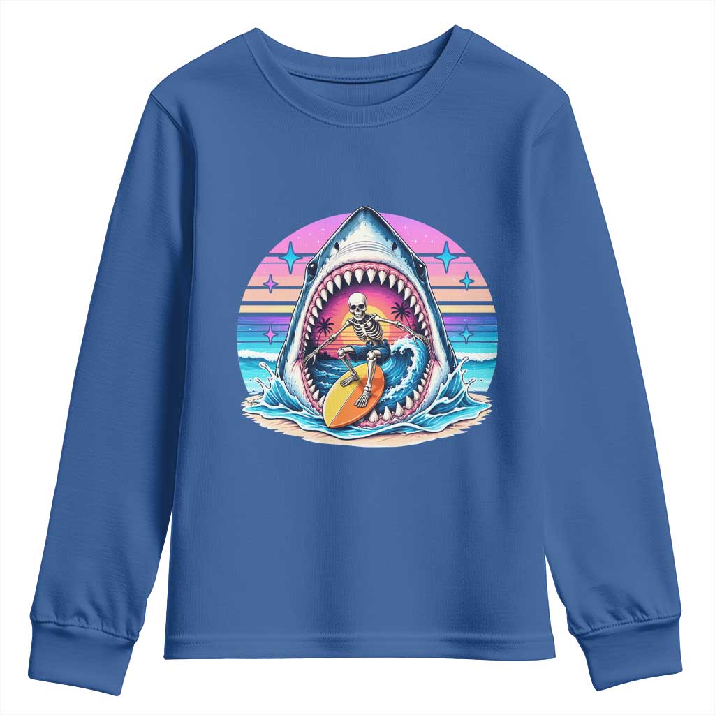 Shark Skeleton Surfer Youth Sweatshirt Hawaiian Beach Vacation Gift TS12 Royal Blue Print Your Wear