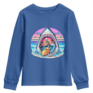 Shark Skeleton Surfer Youth Sweatshirt Hawaiian Beach Vacation Gift TS12 Royal Blue Print Your Wear
