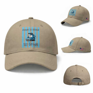 Ready To Attack 1st Grade Baseball Cap Funny Shark Driving Car Back To School TS12 Baseball Cap Universal Fit Khaki Print Your Wear