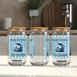Ready To Attack 1st Grade Glass Can Funny Shark Driving Car Back To School TS12 Print Your Wear