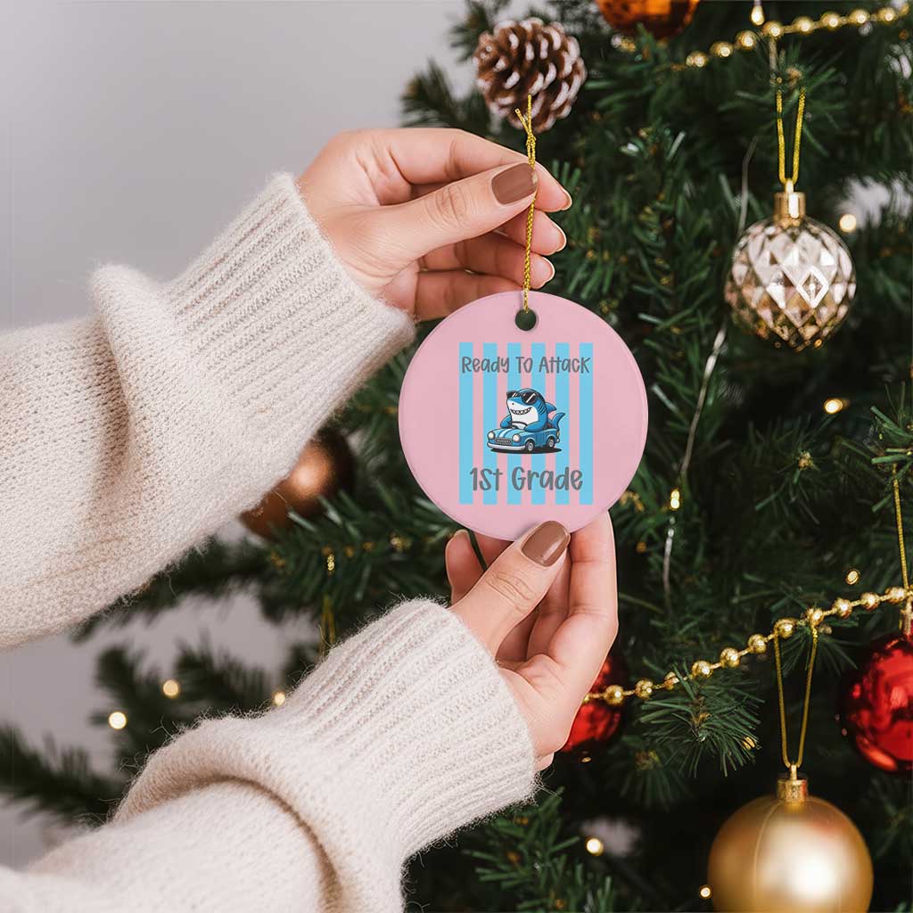 Ready To Attack 1st Grade Ceramic Ornament Funny Shark Driving Car Back To School TS12 1pc Light Pink Print Your Wear
