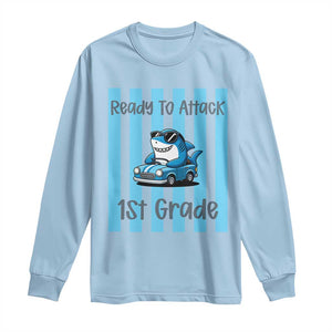 Ready To Attack 1st Grade Long Sleeve Shirt Funny Shark Driving Car Back To School TS12 Light Blue Print Your Wear