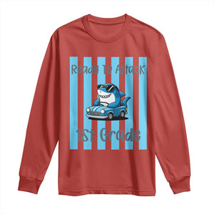 Ready To Attack 1st Grade Long Sleeve Shirt Funny Shark Driving Car Back To School TS12 Red Print Your Wear