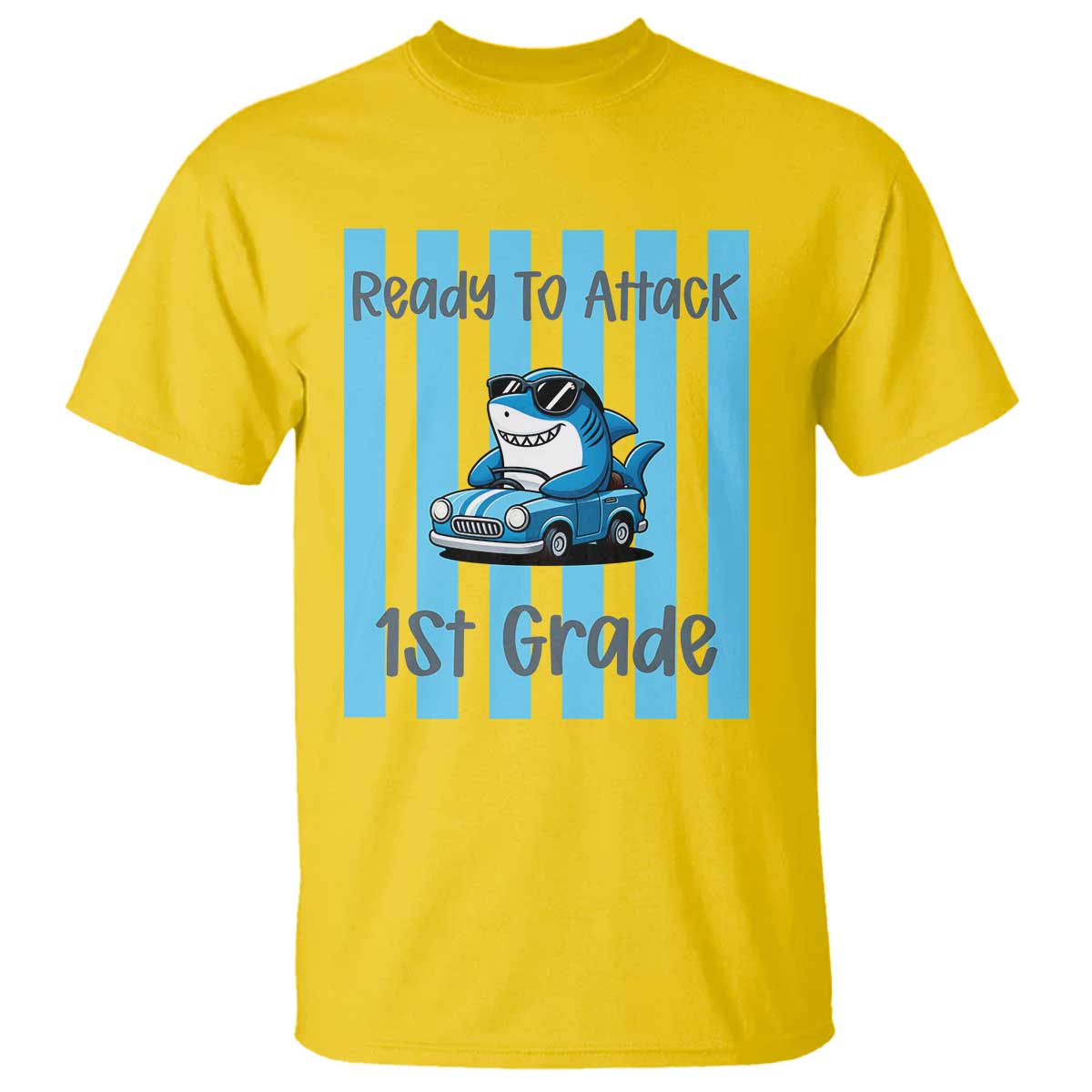 Ready To Attack 1st Grade T Shirt Funny Shark Driving Car Back To School TS12 Daisy Print Your Wear