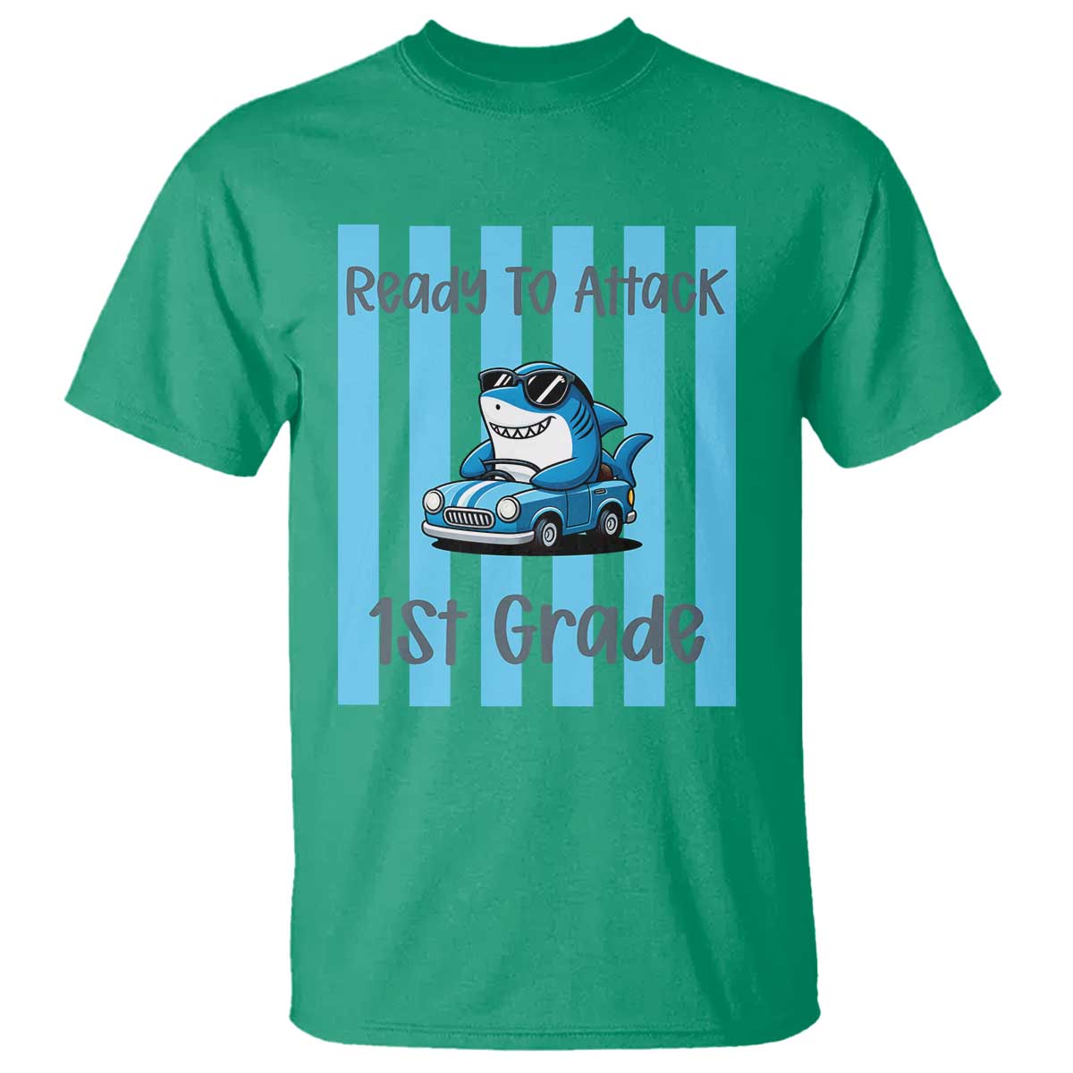 Ready To Attack 1st Grade T Shirt Funny Shark Driving Car Back To School TS12 Irish Green Print Your Wear