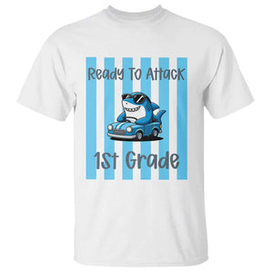 Ready To Attack 1st Grade T Shirt Funny Shark Driving Car Back To School TS12 White Print Your Wear